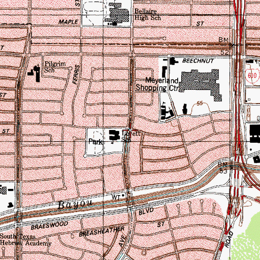 Topographic Map of Lovett Elementary School, TX