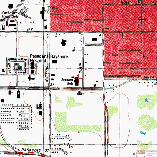 Topographic Map of Jensen Elementary School, TX