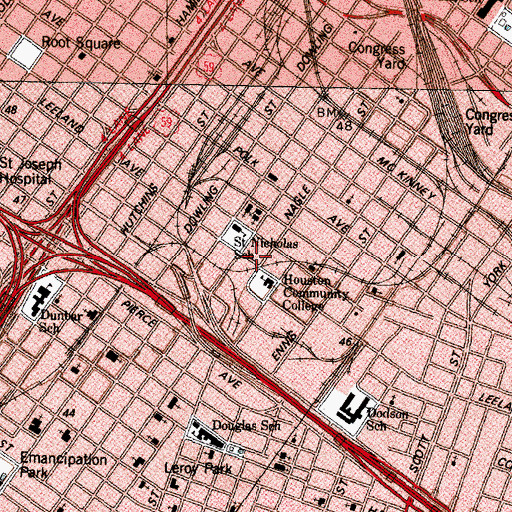 Topographic Map of Houston Alternative School, TX