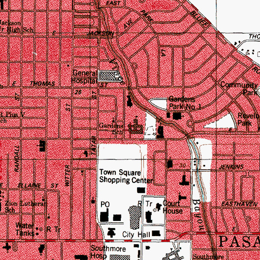 Topographic Map of Gardens Elementary School, TX