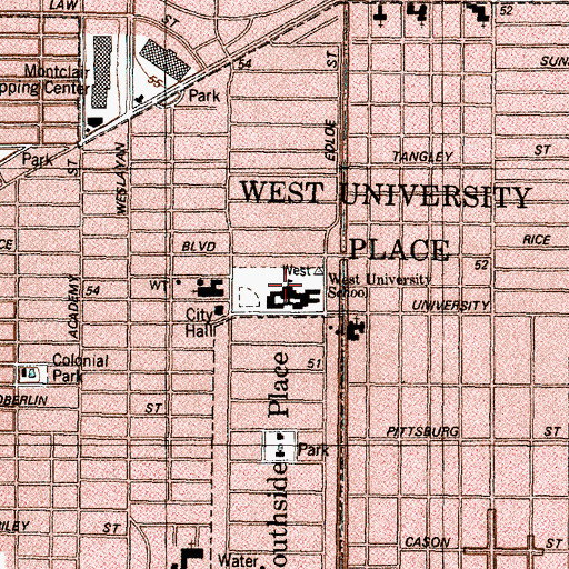 Topographic Map of West University Elementary School, TX