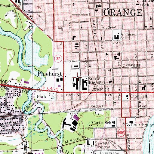 Topographic Map of West Orange - Stark Middle School, TX