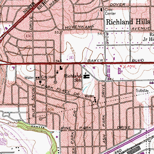Topographic Map of Richland Elementary School, TX
