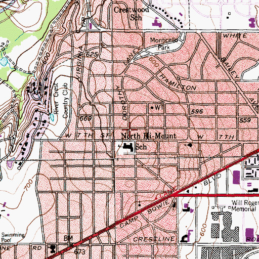 Topographic Map of North Hi Mount Elementary School, TX