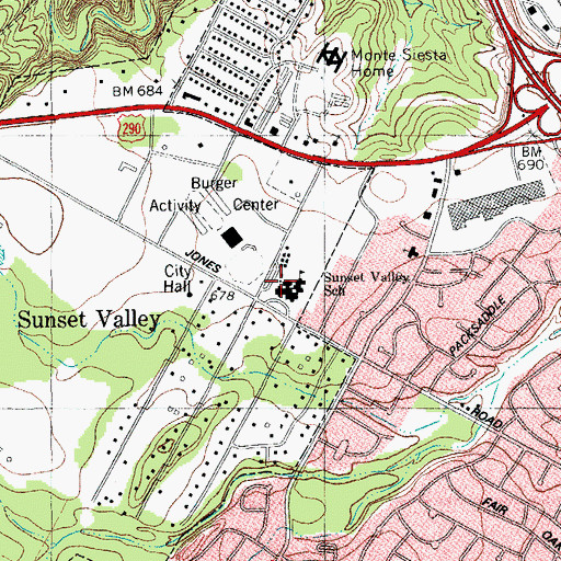 Topographic Map of Sunset Valley Elementary School, TX