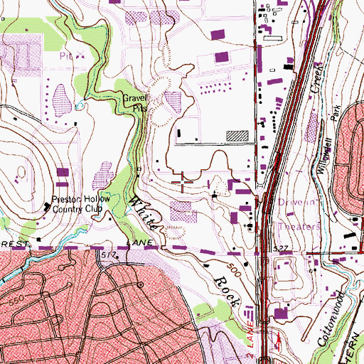 Topographic Map of Green Oaks Hospital, TX