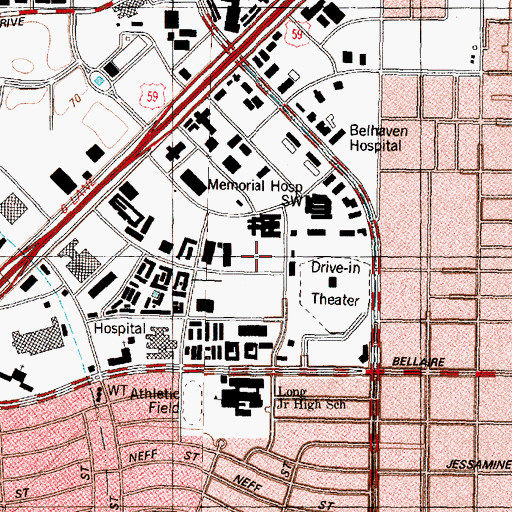 Topographic Map of West Oaks Hospital, TX