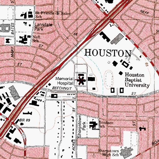 Topographic Map of Memorial Hermann Southwest Hospital, TX