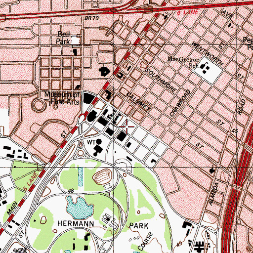 Topographic Map of Plaza Specialty Hospital, TX