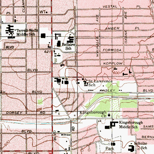 Topographic Map of Saint Lawrence Catholic Church, TX