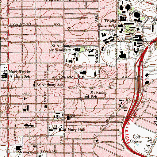 Topographic Map of San Antonio Baptist Deaf Mission Church, TX