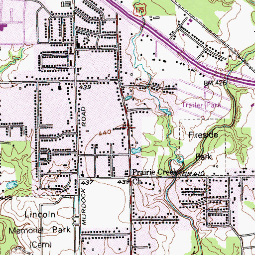 Topographic Map of Prairie Creek Baptist Church, TX