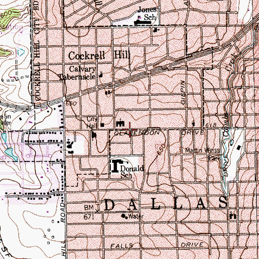 Topographic Map of Cockrell Hill United Methodist Church, TX