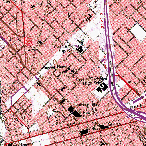 Topographic Map of Cathedral Guadalupe Church, TX