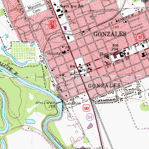 Topographic Map of Presbyterian Church of Gonzales, TX