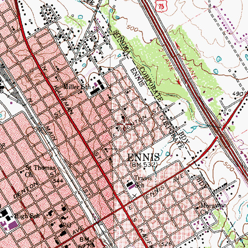 Topographic Map of Hosely Chapel Methodist Church, TX