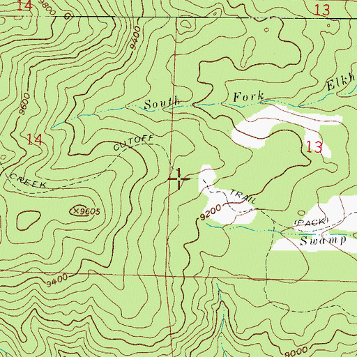 Topographic Map of Swamp Creek Cutoff Trail, CO