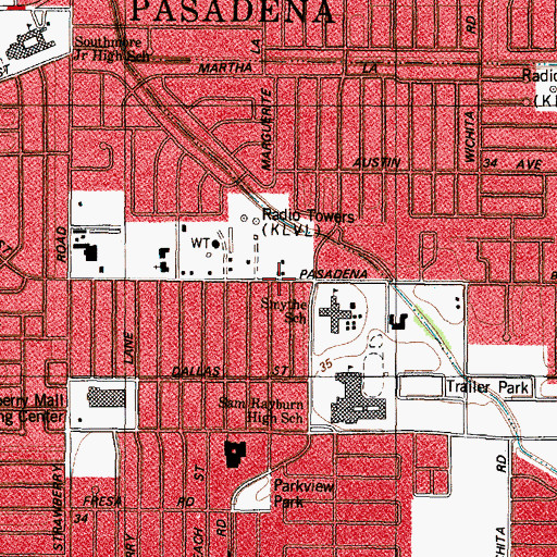 Topographic Map of Pasadena Boulevard United Methodist Church, TX