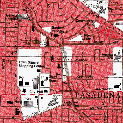 Topographic Map of Asbury United Methodist Church of Pasadena, TX