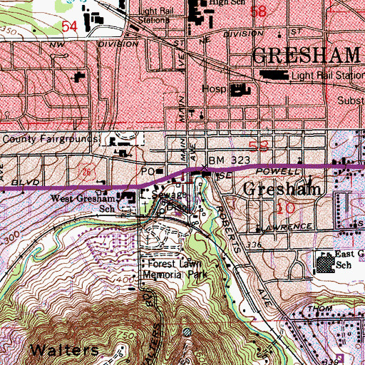 Topographic Map of Main City Park, OR