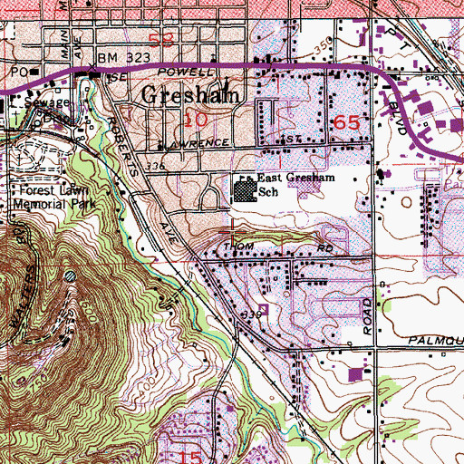 Topographic Map of Thom Park, OR