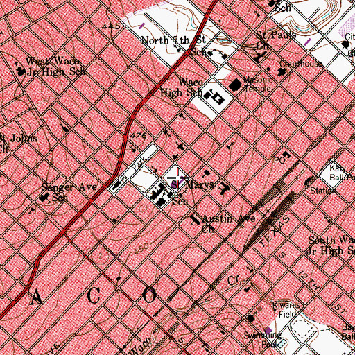 Topographic Map of Central Presbyterian Church, TX