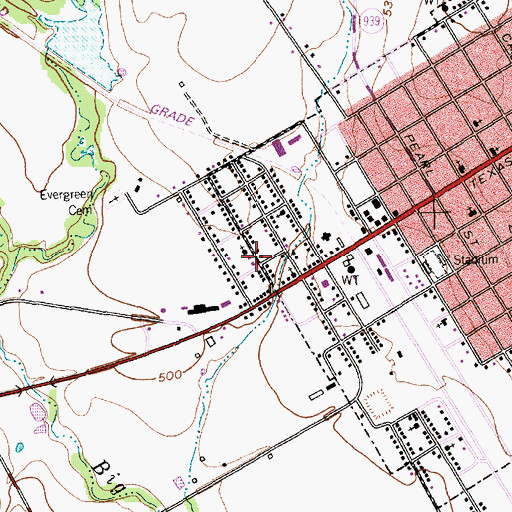 Topographic Map of Saint Marys Baptist Church, TX