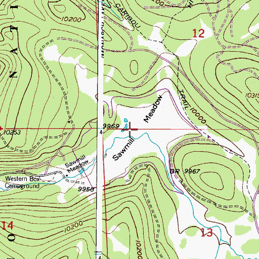 Topographic Map of Sawmill Meadow, CO