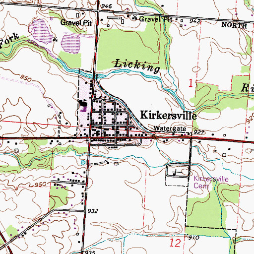 Topographic Map of Kirkersville Post Office, OH