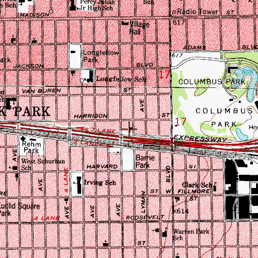 Topographic Map of Harrison Street Bible Church (historical), IL