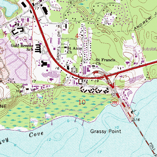 Topographic Map of Gulf Breeze Post Office (historical), FL