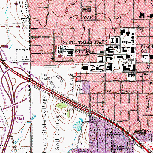 Topographic Map of University of North Texas Coliseum, TX