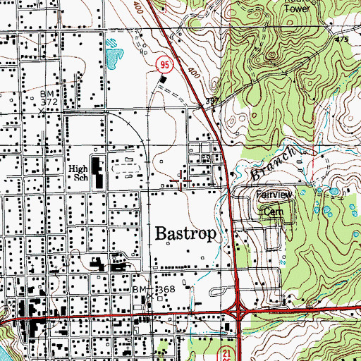 Topographic Map of Bastrop Erhard Field, TX