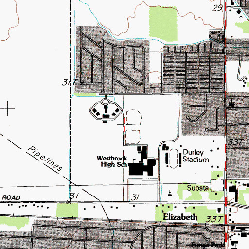 Topographic Map of Westbrook Senior High School Baseball Fields, TX