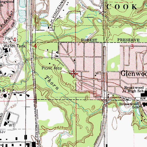 Topographic Map of Glenwood Bible Church, IL