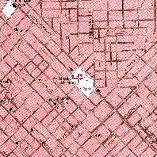 Topographic Map of Garrett Park, TX