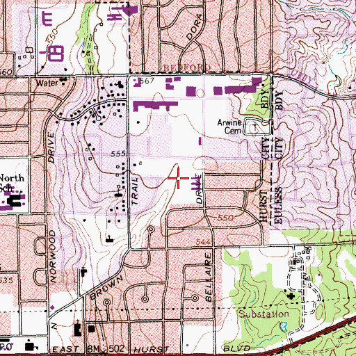 Topographic Map of Bellaire Park, TX