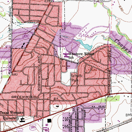 Topographic Map of Schultz Park, TX