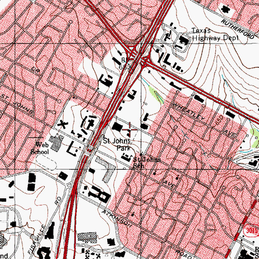 Topographic Map of Saint Johns Park, TX