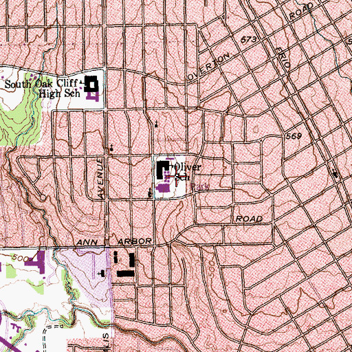 Topographic Map of Oliver Park, TX