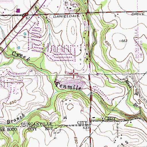 Topographic Map of Marcus Harrington Park, TX