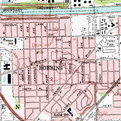 Topographic Map of Robbins Post Office, IL