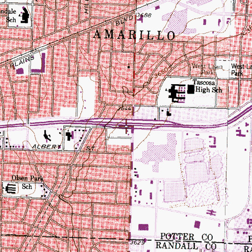 Topographic Map of Western Plaza Shopping Center, TX