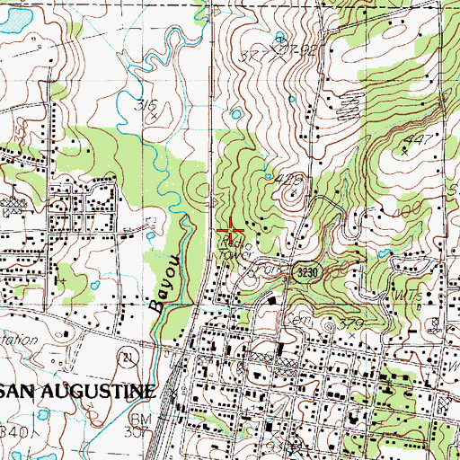Topographic Map of San Augustine County Courthouse, TX