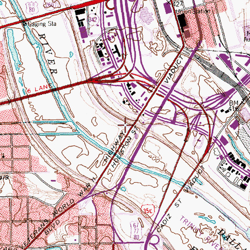 Topographic Map of Houston Street Viaduct, TX