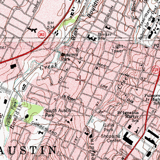 Topographic Map of Green Pastures House, TX