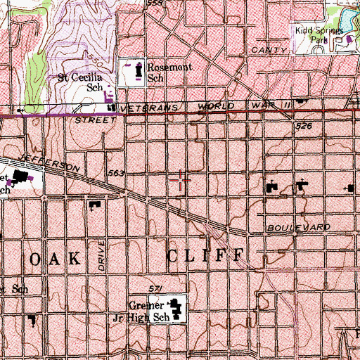 Topographic Map of Winnetka Heights Historic District, TX