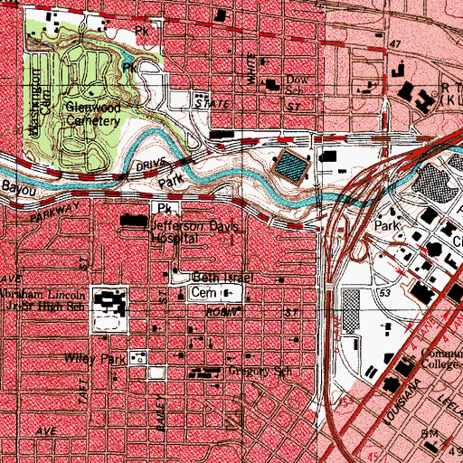 Topographic Map of San Felipe Courts Historic District, TX