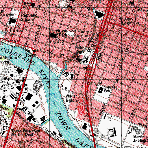Topographic Map of Rainey Street Historic District, TX