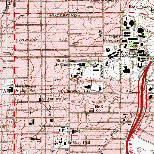 Topographic Map of Monte Vista Residential Historic District, TX